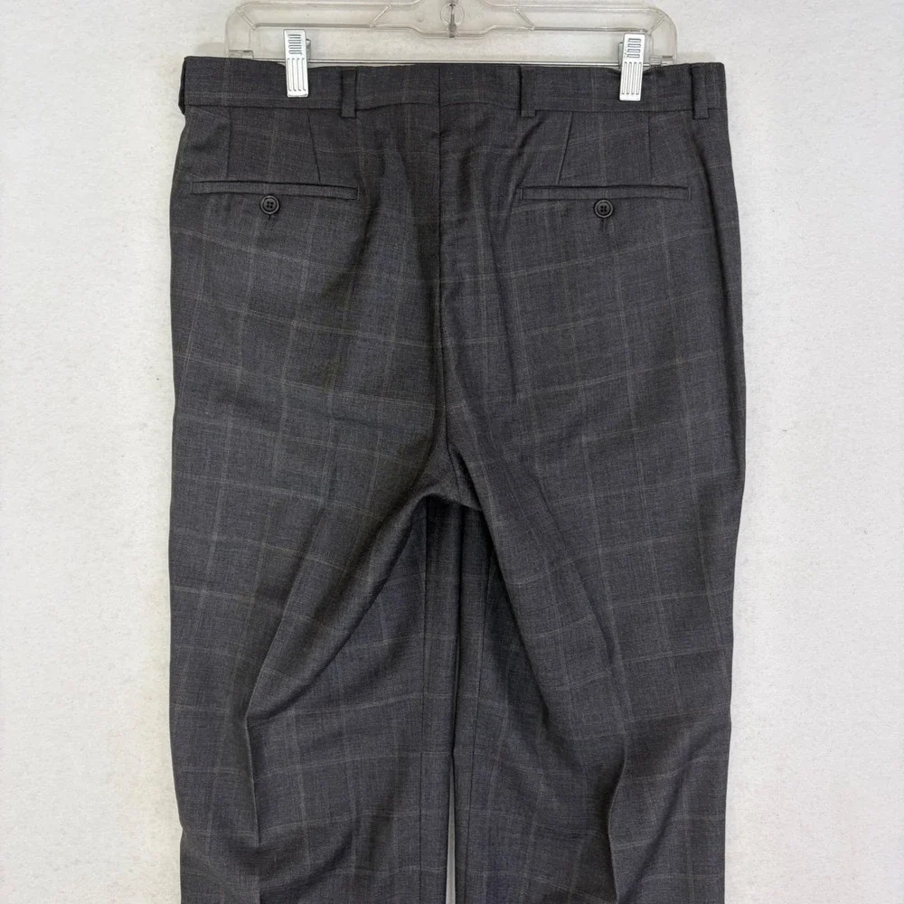 Armani Collezioni Dress Pants Mens 50R/34 Charcoal Grey Windowpane Wool Trousers